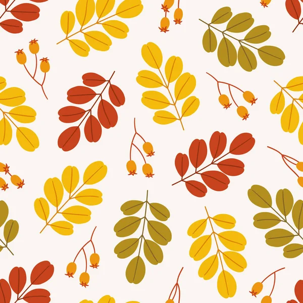 Autumn Seamless Pattern Cute Leaves Berries Vector Illustration White Background — Stock Vector