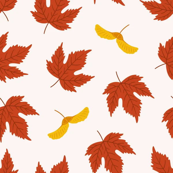 Autumn Seamless Pattern Maple Leaves Seeds Vector Illustration White Background — Stock Vector