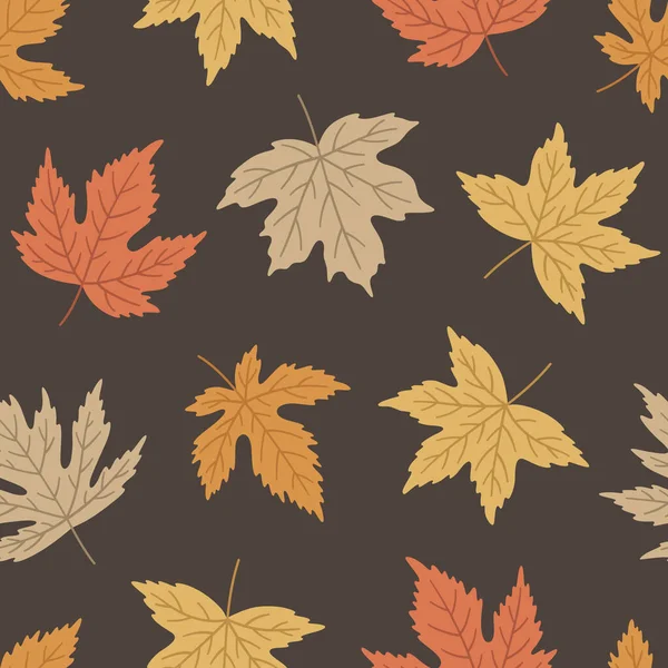 Autumn Seamless Pattern Different Maple Leaves Vector Illustration Brown Background — Stock Vector