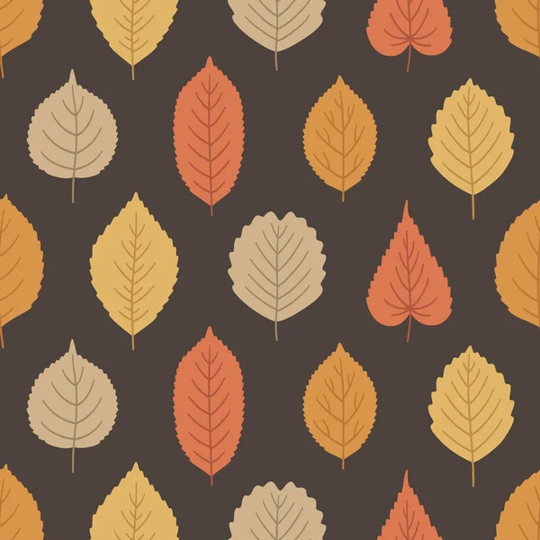 Autumn Seamless Pattern Different Cute Leaves Vector Illustration Brown Background — Stock Vector