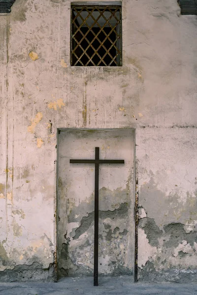 Cross Wall Background Symbol Christianity Naples Italy — Stock Photo, Image