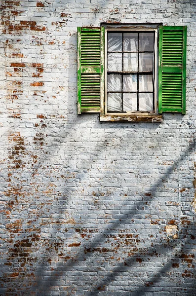 Brick Building Rectangular Green Wooden Shuttered Windows New England Usa — Stock Photo, Image