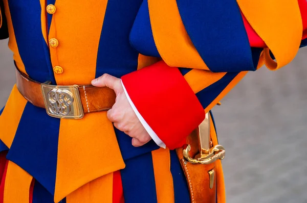 Rome Italy March 2014 Swiss Guard Shoes Striped Uniform Vatican — Foto Stock