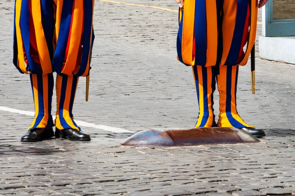Rome Italy March 2014 Swiss Guard Shoes Striped Uniform Vatican — Stockfoto