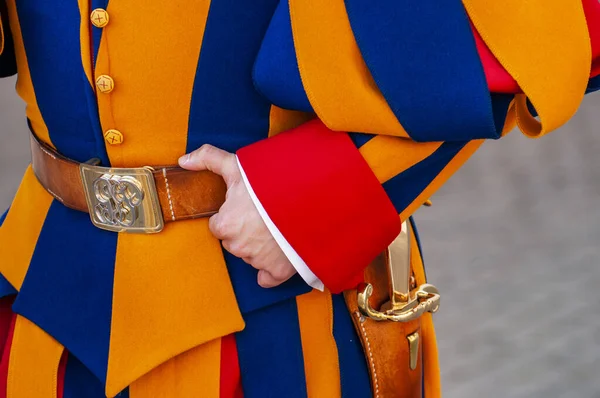 Rome Italy March 2014 Swiss Guard Shoes Striped Uniform Vatican — Fotografia de Stock