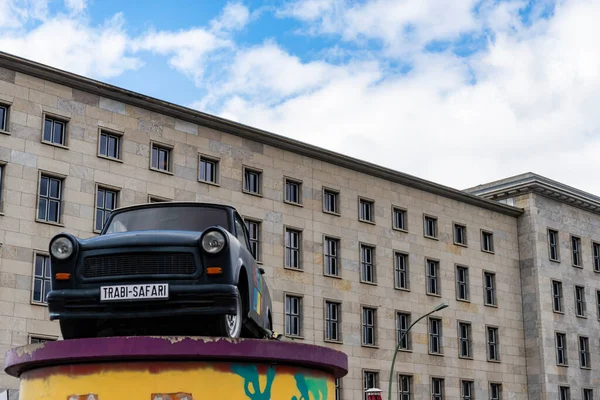 Vintage Trabant cars at Trabi Musem at Check Point Charlie in the capital city - The automobile was produced from 1957 to 1990 by former East German auto maker VEB — стоковое фото