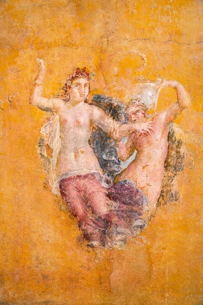 Fresk Rzymsko Pomorski Przedstawiający Figury Mitolgiczne Neapolu Włochy — Zdjęcie stockowe
