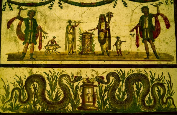 Roman Pompeian Fresco Representing Mitolgical Figures Naples Italy — Stock Photo, Image