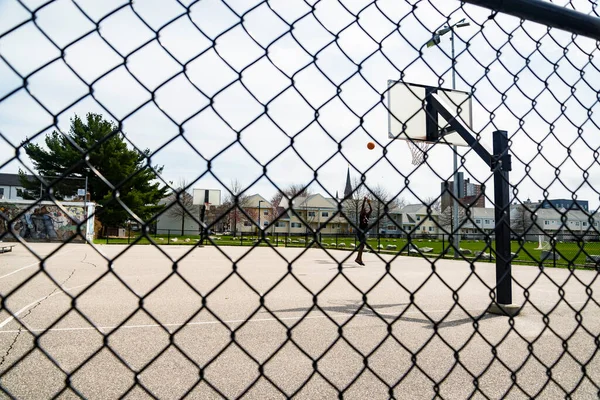 Portland Maine April 2022 Cute Teenager Iplaying Basketball Young Boy — Stockfoto