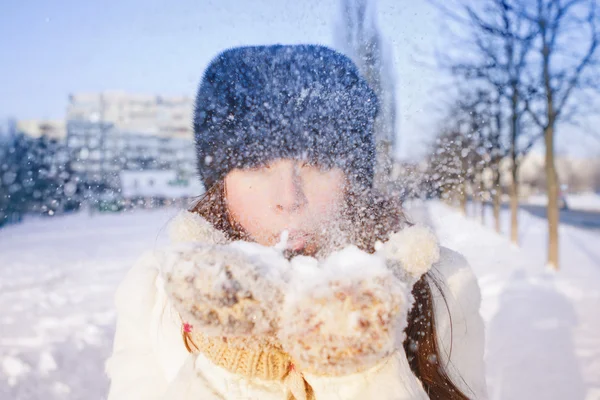 Happy woman with snow — Stock Photo, Image