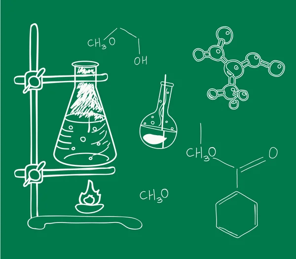 Alte Wissenschaft und Chemie-Labor-Skizzen auf Schulbehörde. Vektorgrafiken
