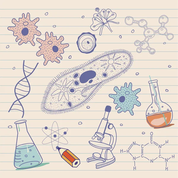 Biology sketches background in vintage style — Stock Vector