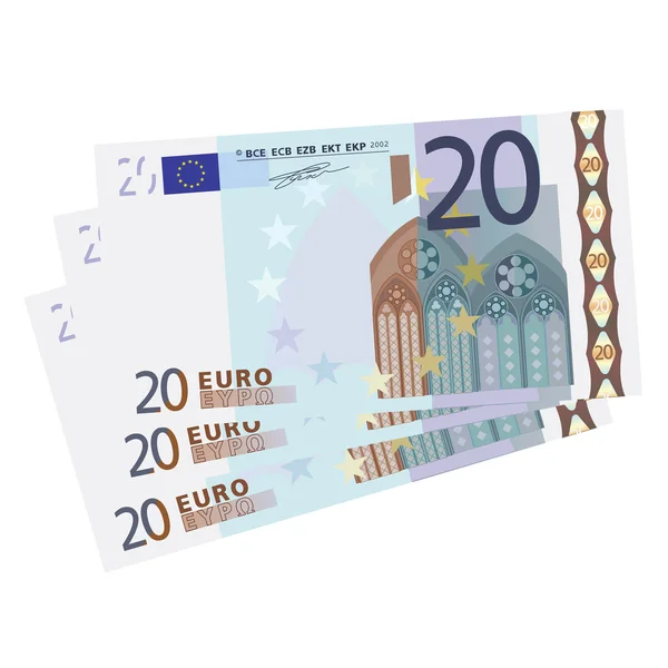 Vector drawing of a 3x 20 Euro bills — Stock Vector