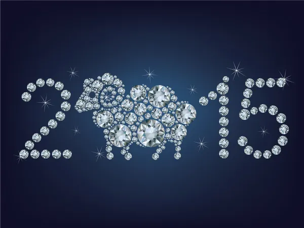 Happy new year 2015 creative greeting card with sheep made up a lot of diamonds — Stock Vector
