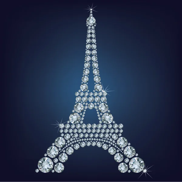 Torre Eiffel - París formado por un montón de diamantes — Vector de stock