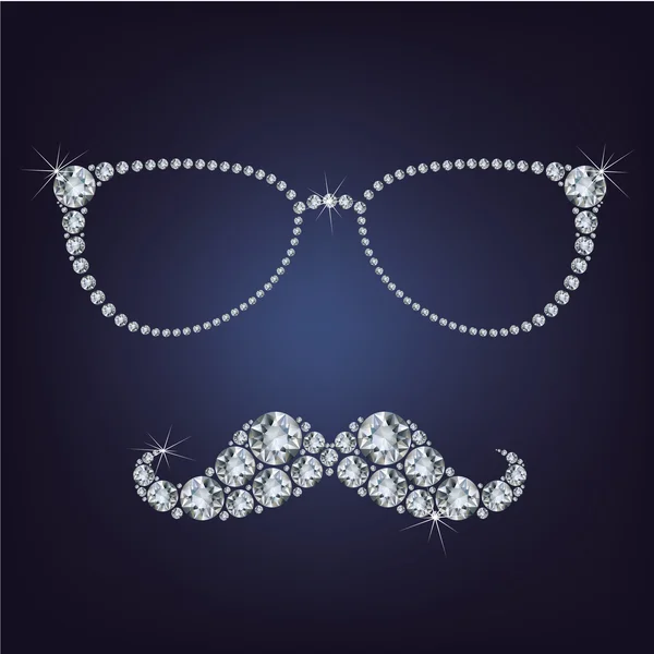 Moustache hipster et verres composés de beaucoup de diamants — Image vectorielle