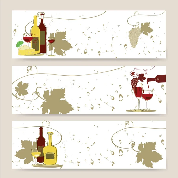 Set of horizontal banners with glass of red wine and grapes — Stock Vector