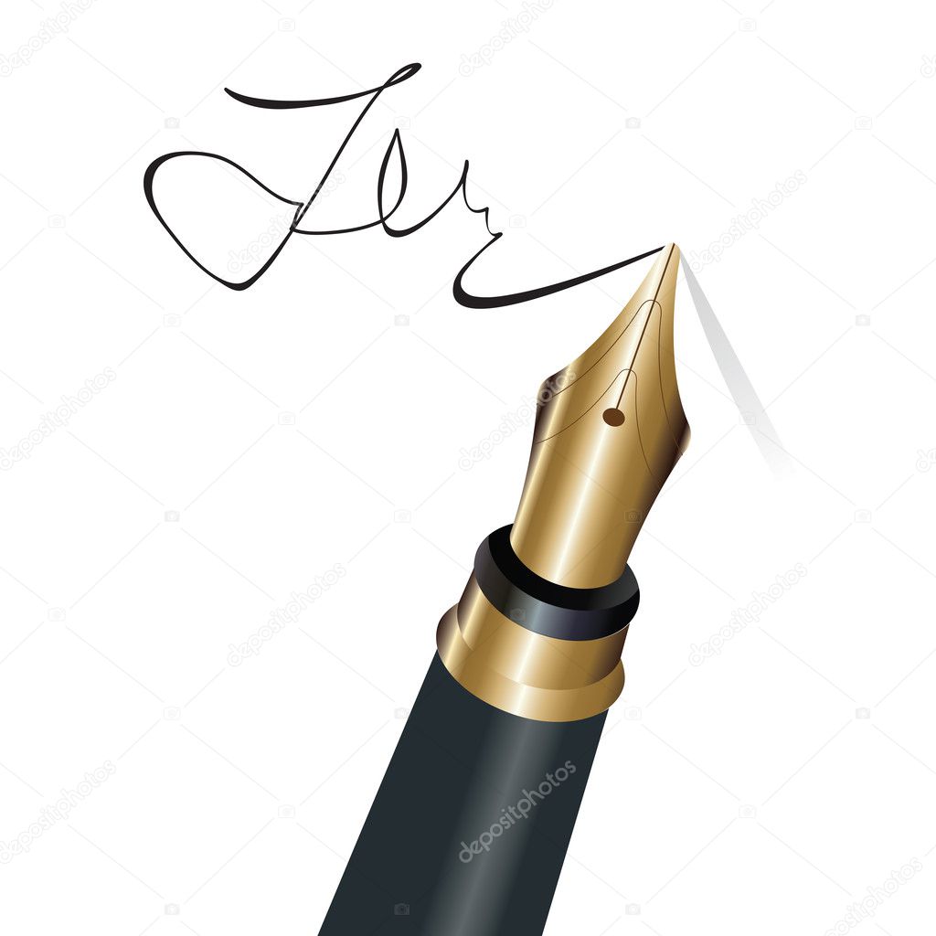 Signing with a fountain pen isolated object