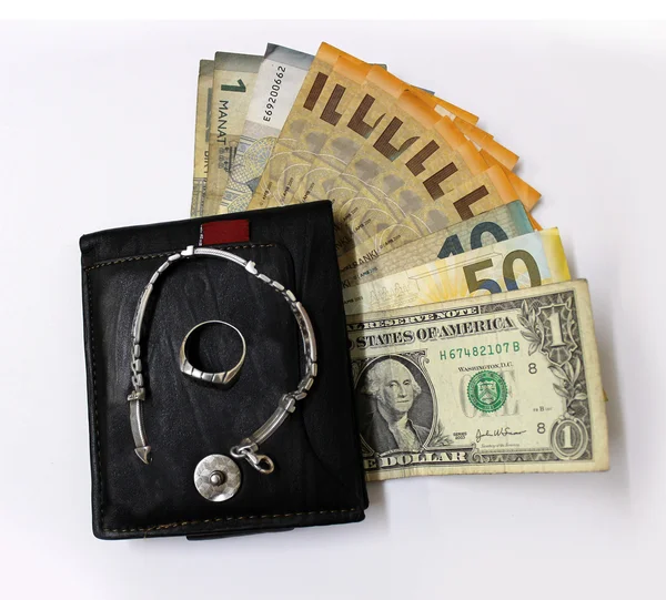 Goldschmuck und Dollar — Stockfoto