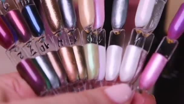 Paleta Wspaniałych Kolorów Lakieru Żelowego Końcówkach Wybór Koloru Manicure — Wideo stockowe