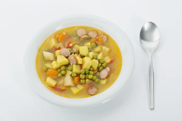 Vegetable soup with Vienna sausages — Stock Photo, Image