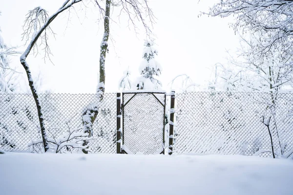 Die Tore Garten Mit Schnee Winter — Stockfoto