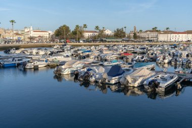 FARO, PORTUGAL - APRIL 16, 2022: Boats in Faro Marina, Portugal.