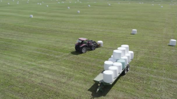 Plunge District Litouwen Juni 2022 Een Tractor Laadt Balen Van — Stockvideo