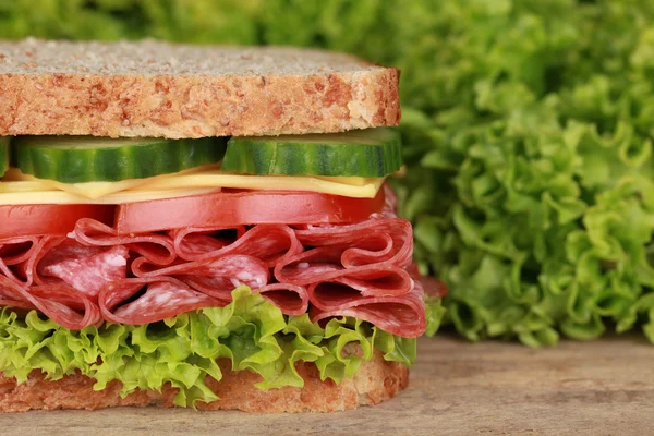 Sandwich met pepperoni, veel copyspace — Stockfoto