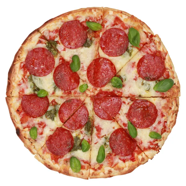 Gesneden pepperoni pizza — Stockfoto