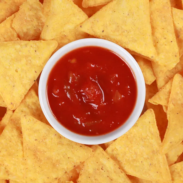 Tortilla chips with salsa — Stock Photo, Image