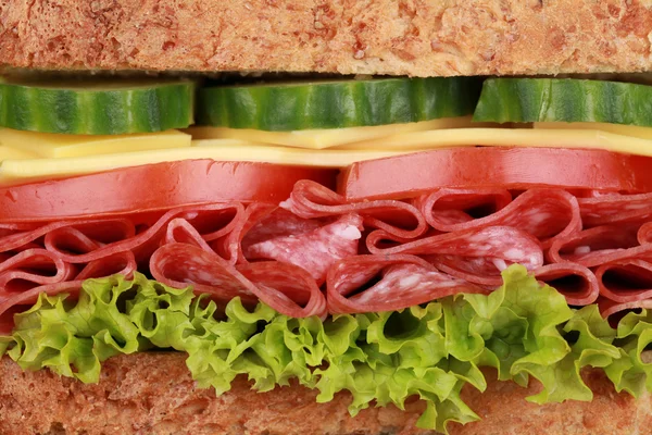 Close-up van een sandwich met salami — Stockfoto