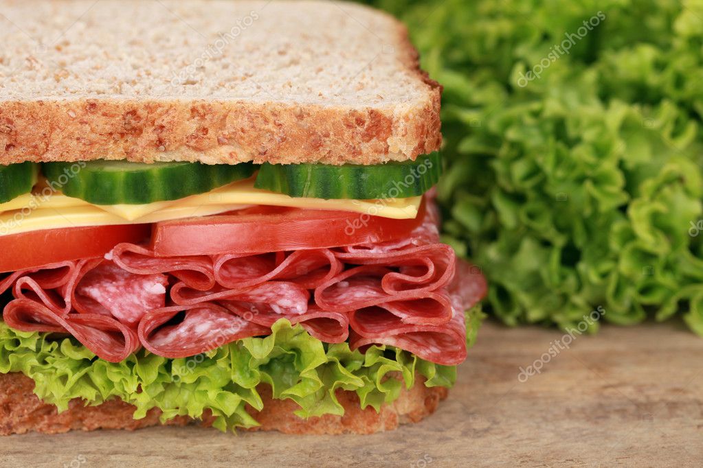 Salami sandwich with copyspace Stock Photo by ©Boarding2Now 32500209