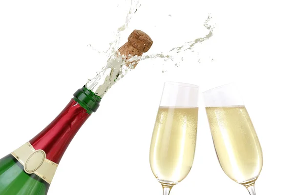Champagne splashing out of the bottle — Stock Photo, Image