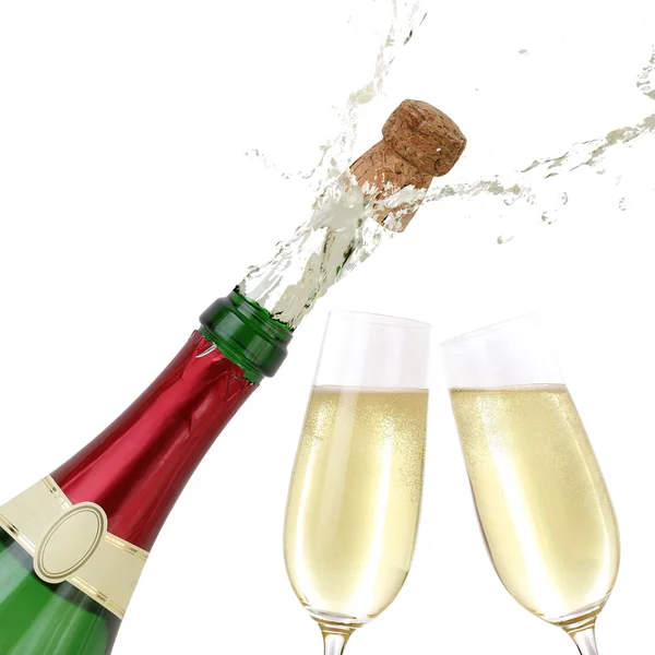 Popping cork from a Champagne bottle — Stock Photo, Image