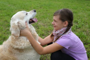 bir köpek fondling kız