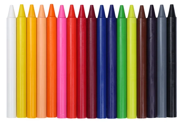 Crayons para crianças em uma fileira, isolado — Fotografia de Stock