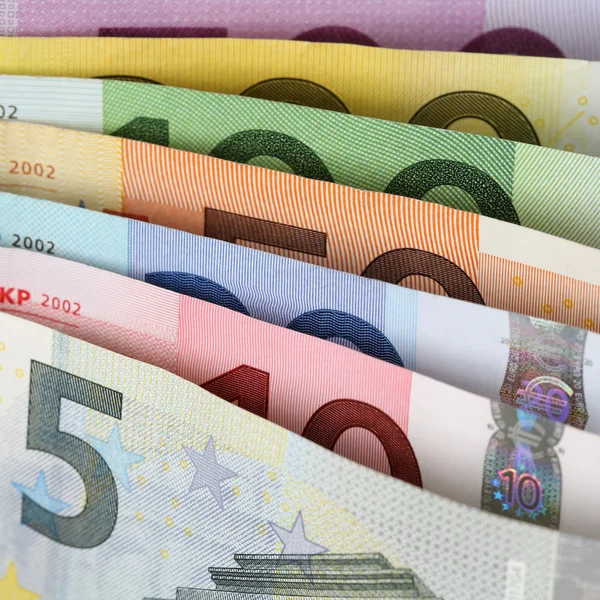 Tüm geçerli euro biri birbiri ardına notları — Stok fotoğraf