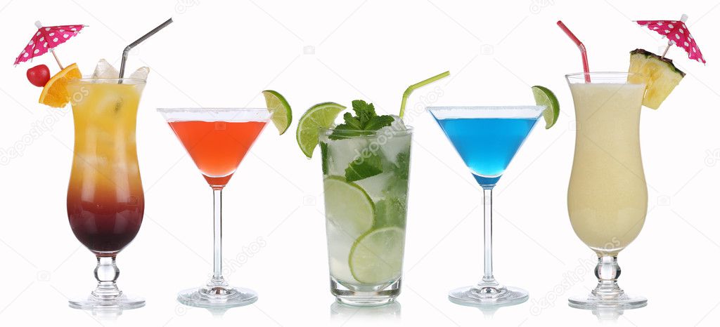 Group of cocktails isolated