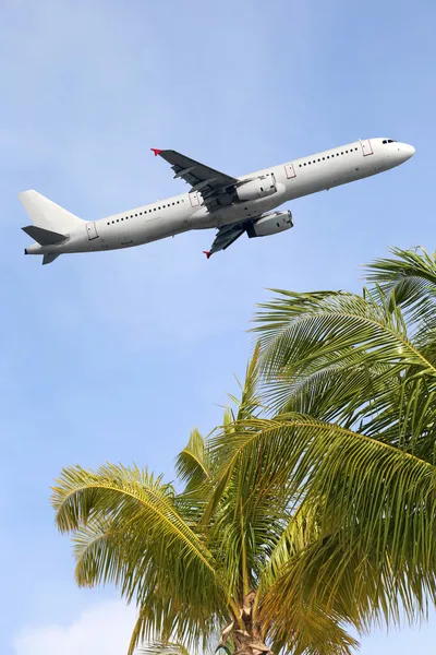 Flugzeug, das im Urlaub in den Urlaub fliegt — Stockfoto