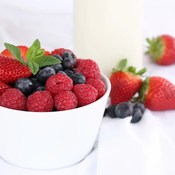 Bayas como frutas fresas y arándanos en un tazón de fuente — Stockfoto