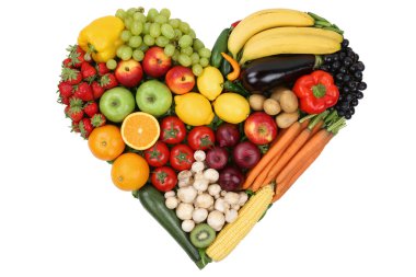 meyve ve sebze kalp oluşturan konu ve sağlıklı yediğine seviyorum