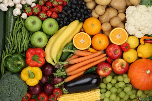 Sunda matvanor vegetarisk frukter och grönsaker bakgrund — Stockfoto