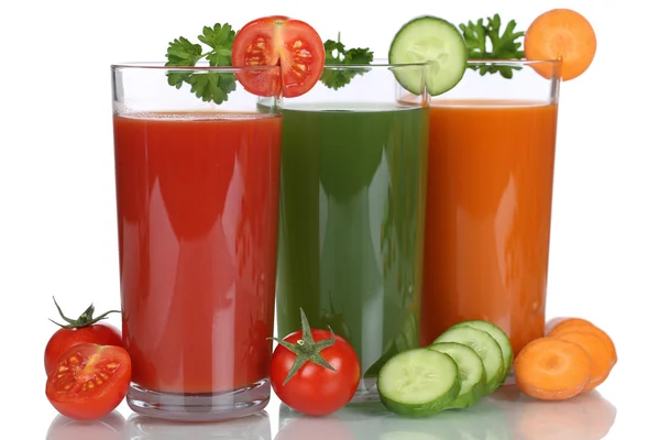 Tomato and carrot juice from vegetables isolated — Stock Photo, Image