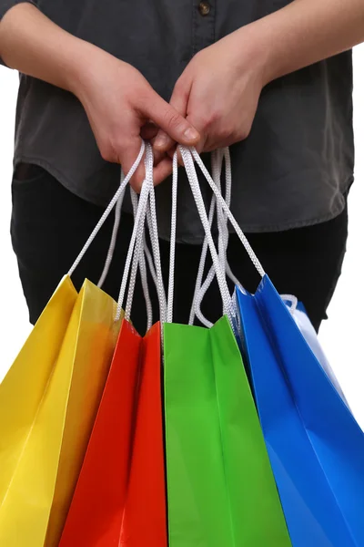 Persona que sostiene bolsas de compras — Foto de Stock