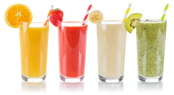 Smoothie Smoothies Fruit Juice Collection Drink Drinks Fruits Glass Isolated — Stock Photo, Image