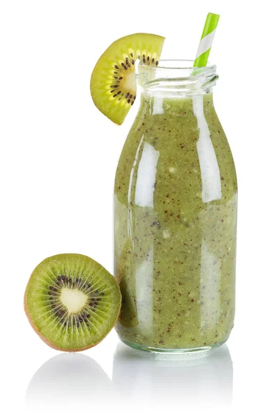 Smoothie Verde Suc Fructe Bea Kiwi Într Sticlă Izolată Fundal — Fotografie, imagine de stoc