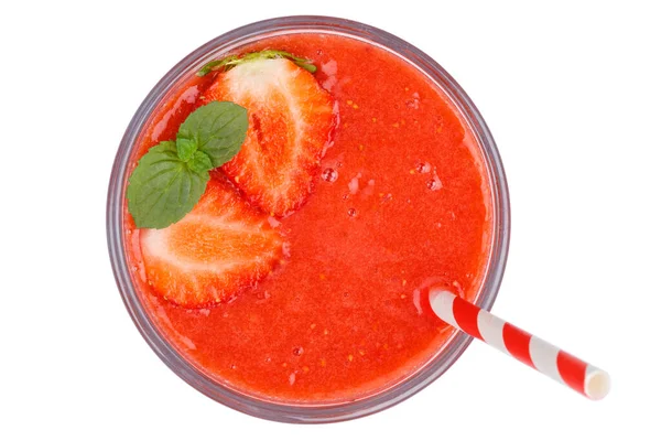 Aardbeien Smoothie Vruchtensap Drinken Een Glas Geïsoleerd Een Witte Achtergrond — Stockfoto
