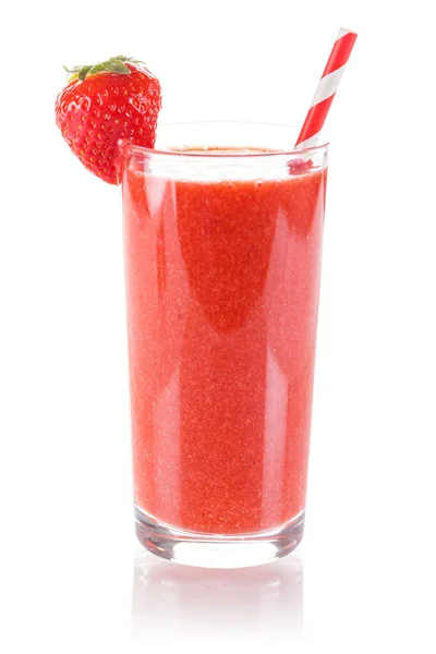 Bebida Suco Frutas Smoothie Morango Copo Isolado Fundo Branco — Fotografia de Stock