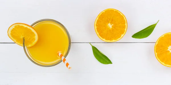 Boisson Jus Orange Sur Planche Bois Oranges Panoramiques — Photo